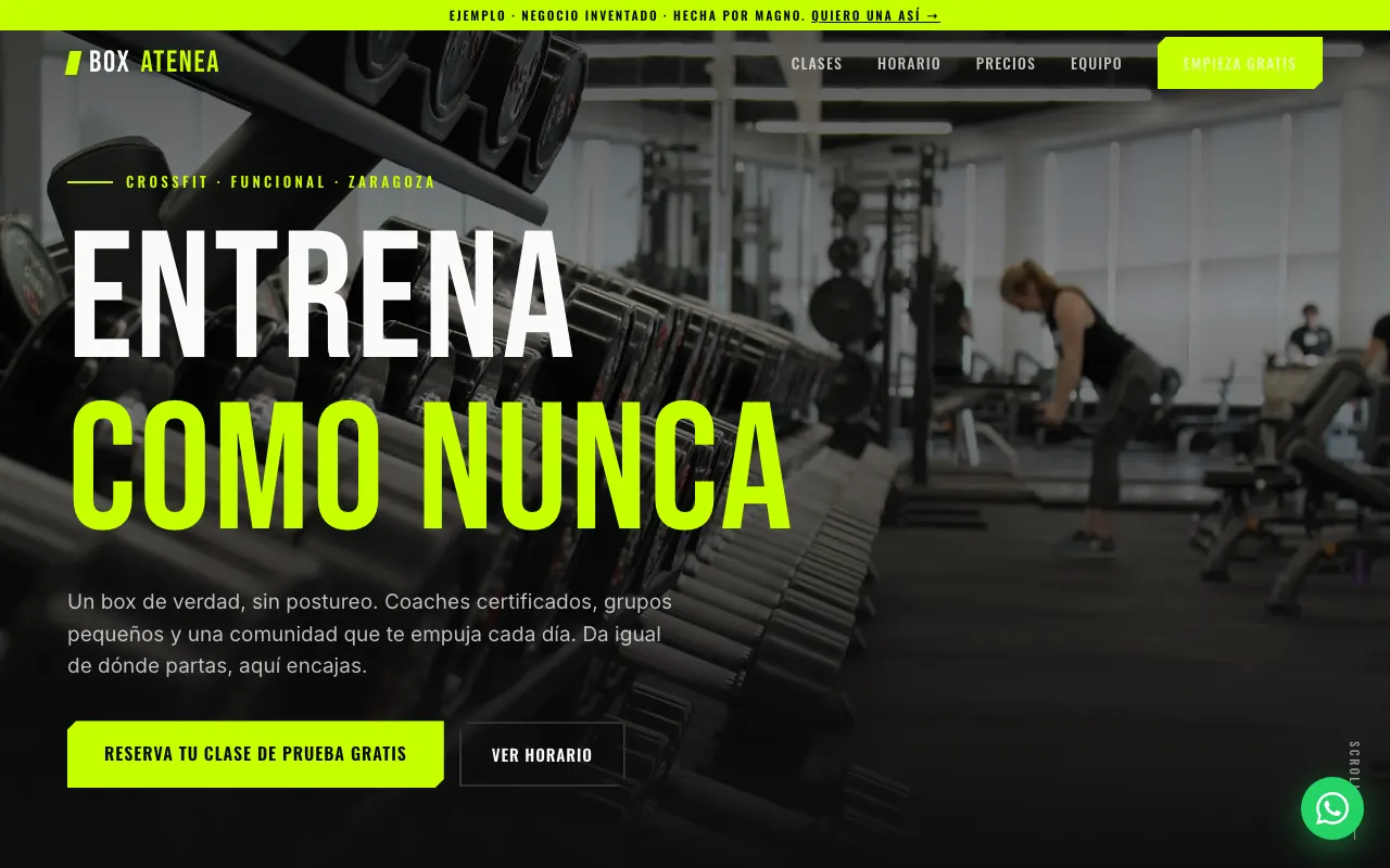Web de muestra de Box Atenea, un box de CrossFit inventado en Zaragoza