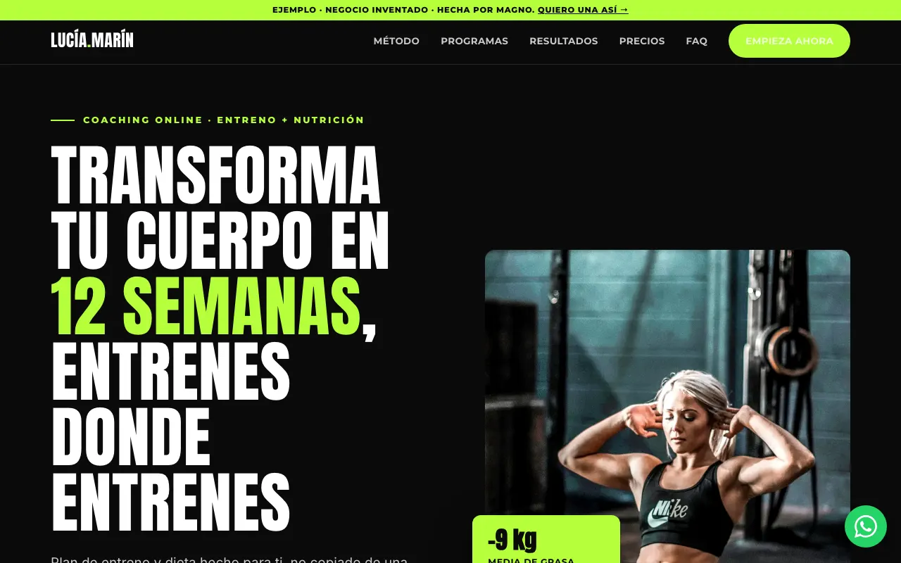 Web de muestra de Lucía Marín, una coach online inventada
