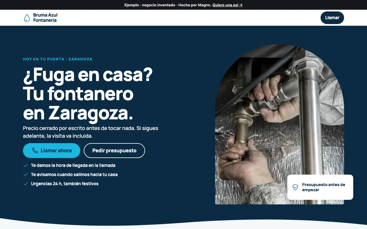 Web de muestra de Bruma Azul Fontanería, un fontanero inventado en Zaragoza