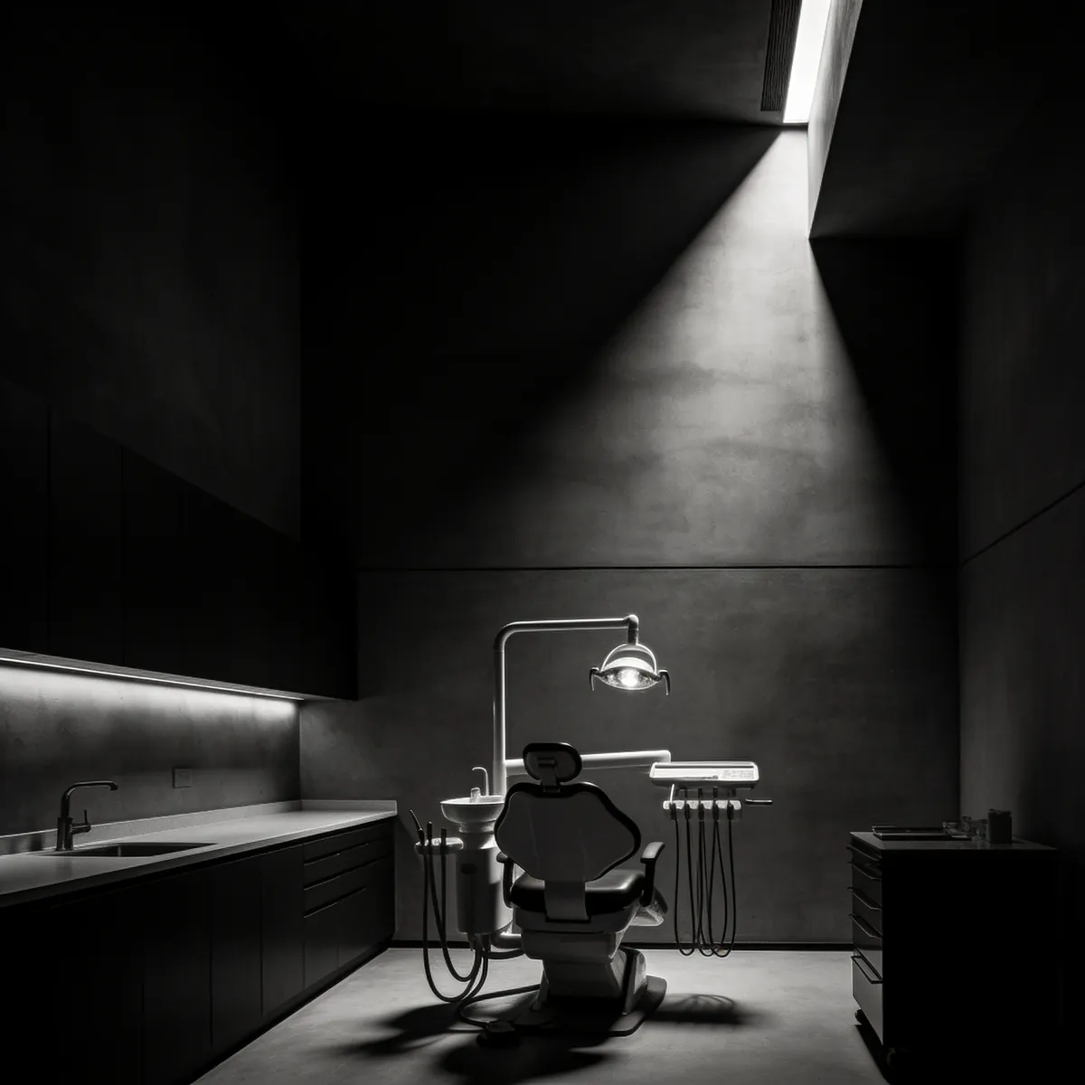 Dimly lit modern dental clinic